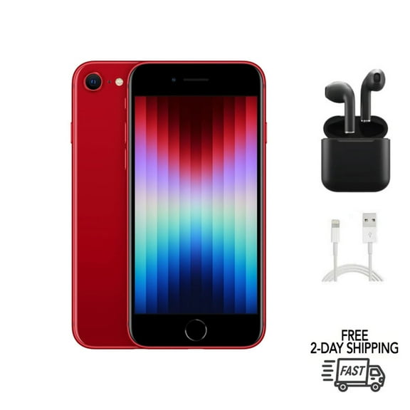 Pre-Owned Apple iPhone SE (3rd Gen) (Unlocked) 64GB Red (A2595) Bundle with Wireless Earbuds