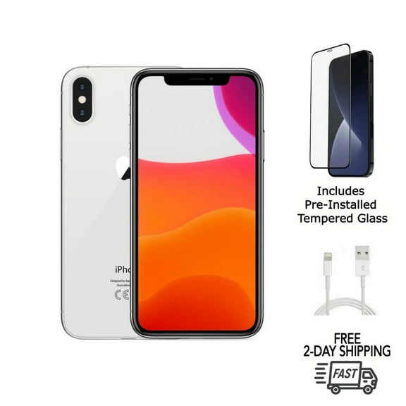 Pre-Owned Apple iPhone XS (Unlocked) 512GB Silver (A1920) Bundle with Pre-Installed Tempered Glass