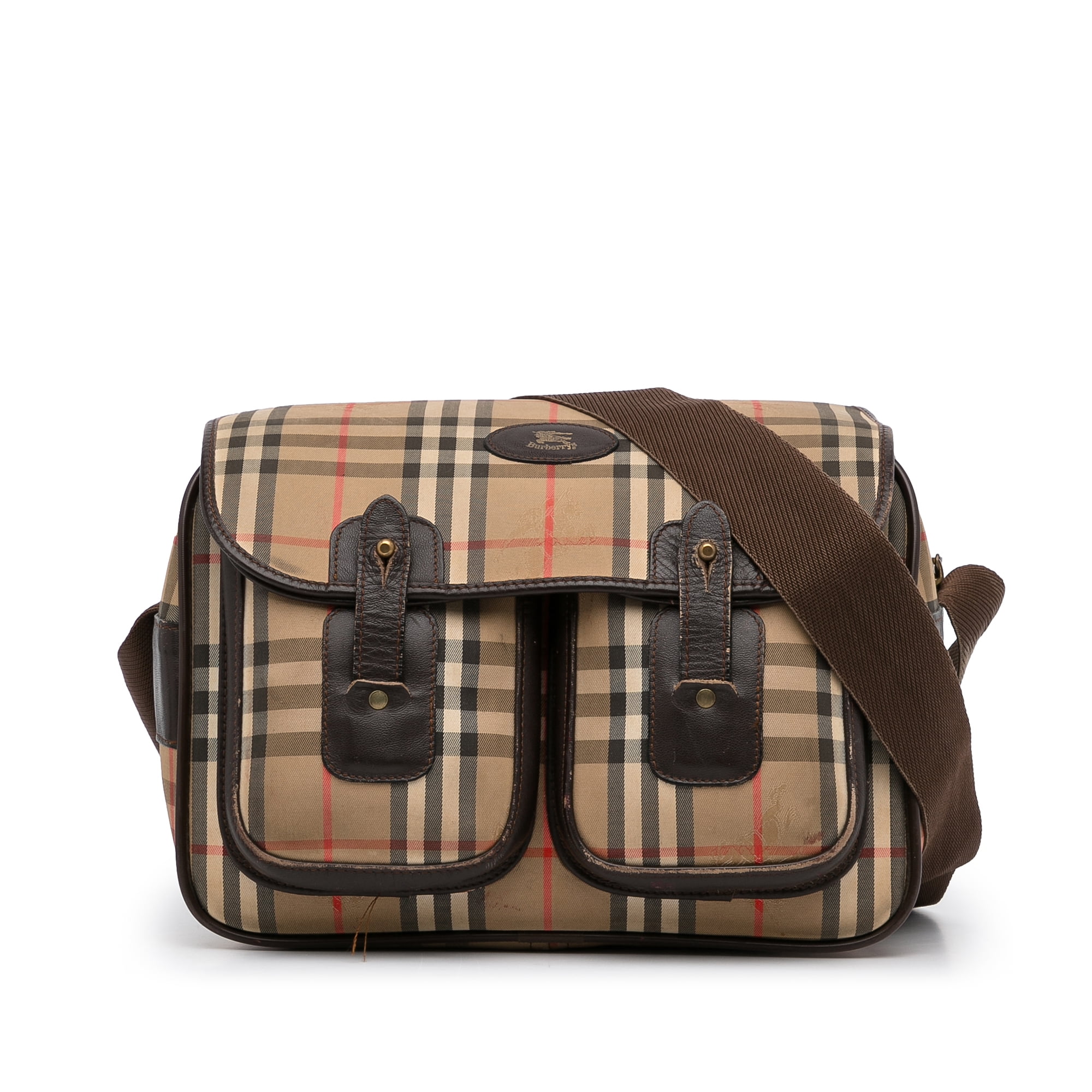 Pre Owned Authenticated Burberry Haymarket Check Crossbody Coated