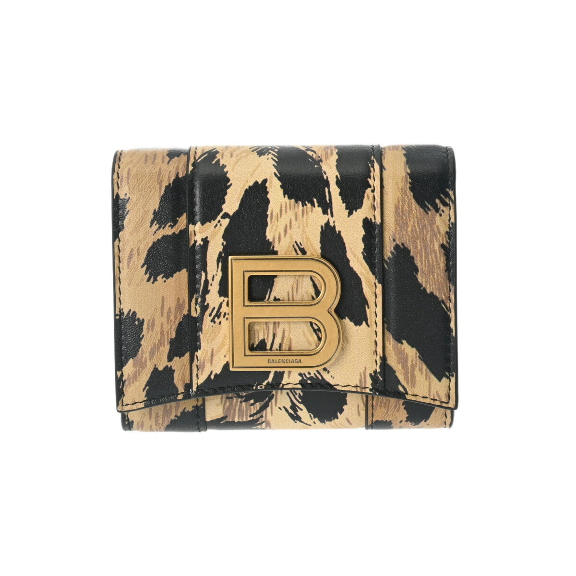 Pre Owned BALENCIAGA Leopard Print 660198 Unisex Leather Tri fold Wallet Good Walmart
