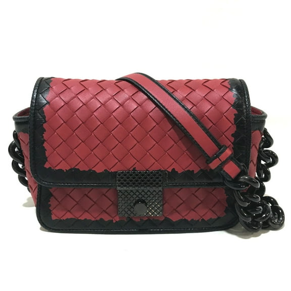 Pre-Owned BOTTEGA VENETA 339270 Intrecciato Bag Shoulder Bag Red x Black (Good)