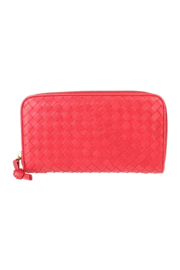 Pre-Owned BOTTEGA VENETA Bottega Veneta intrecciato long wallet 114076 leather red series round zipper (Good)