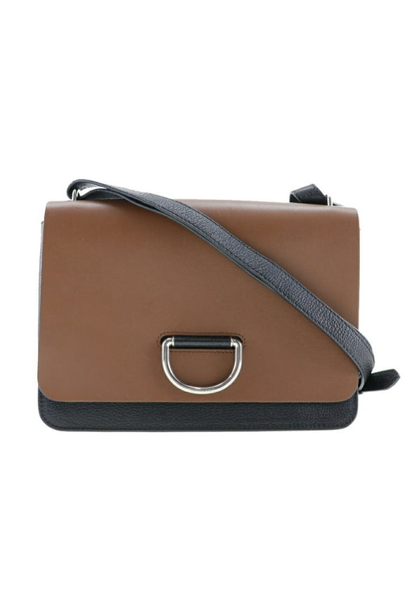 Pre-Owned BURBERRY D ring shoulder bag bicolor calf made in Italy brown/black crossbody A5 flap ladies (Good)