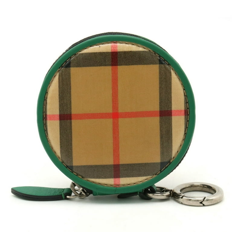 Pre Owned BURBERRY Nova Check Plaid Coin Case Purse Round Coated Canvas Beige Green Good Walmart