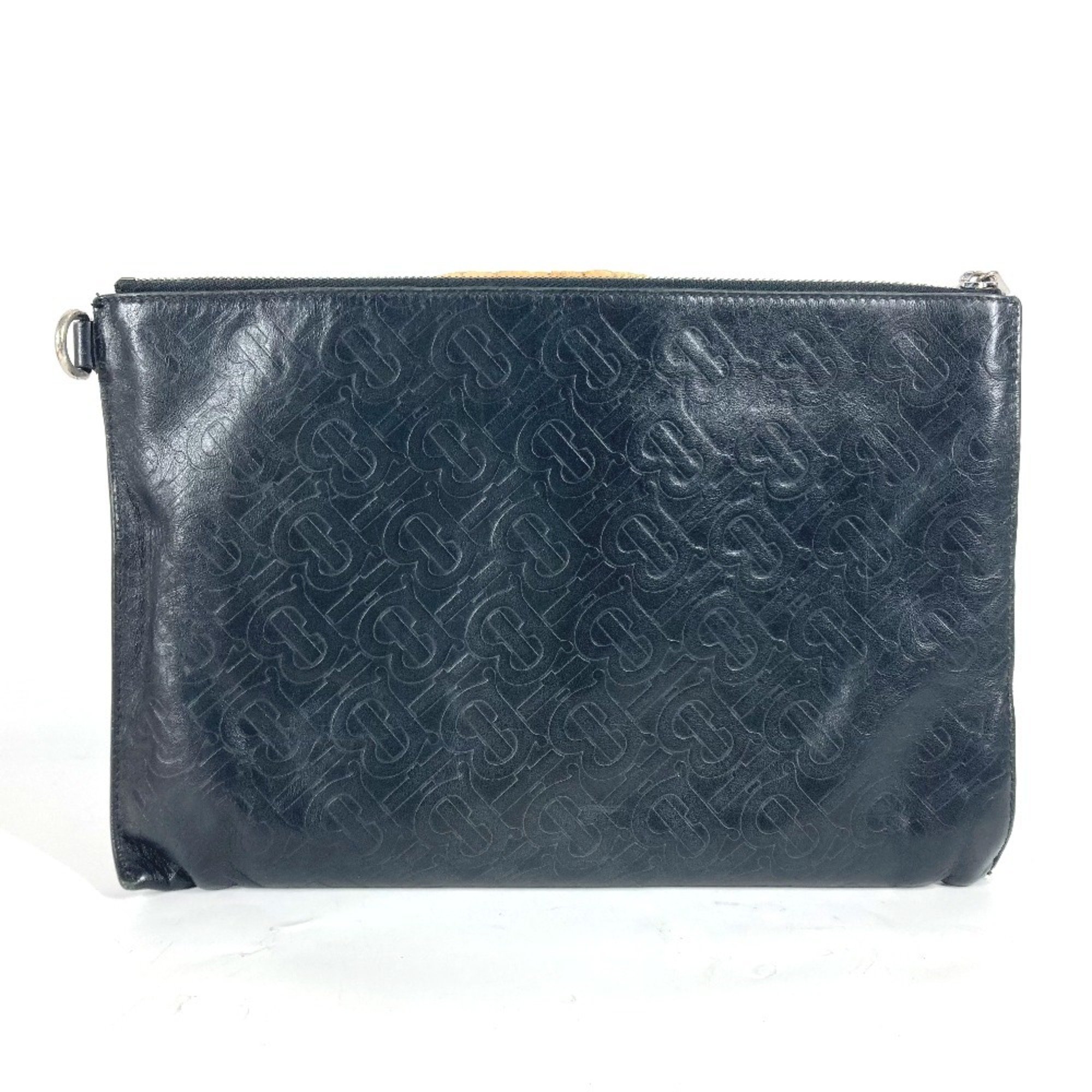 Pre Owned BURBERRY TB Pouch Bag Clutch Leather Men s Black Good Walmart