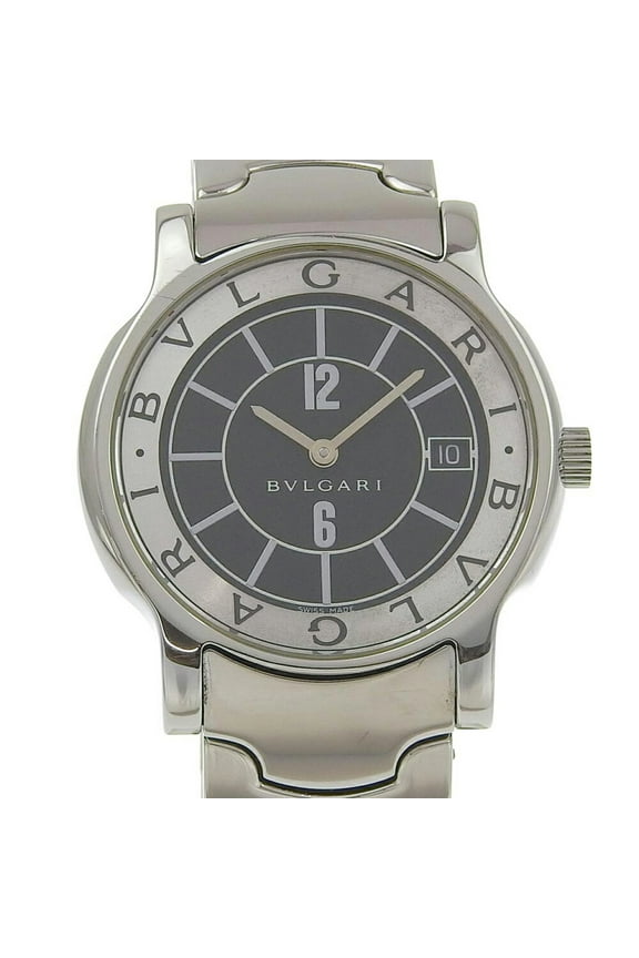 Pre-Owned BVLGARI Solo Tempo Watch ST35S Stainless Steel Quartz Analog Display Black Dial Men's (Fair)