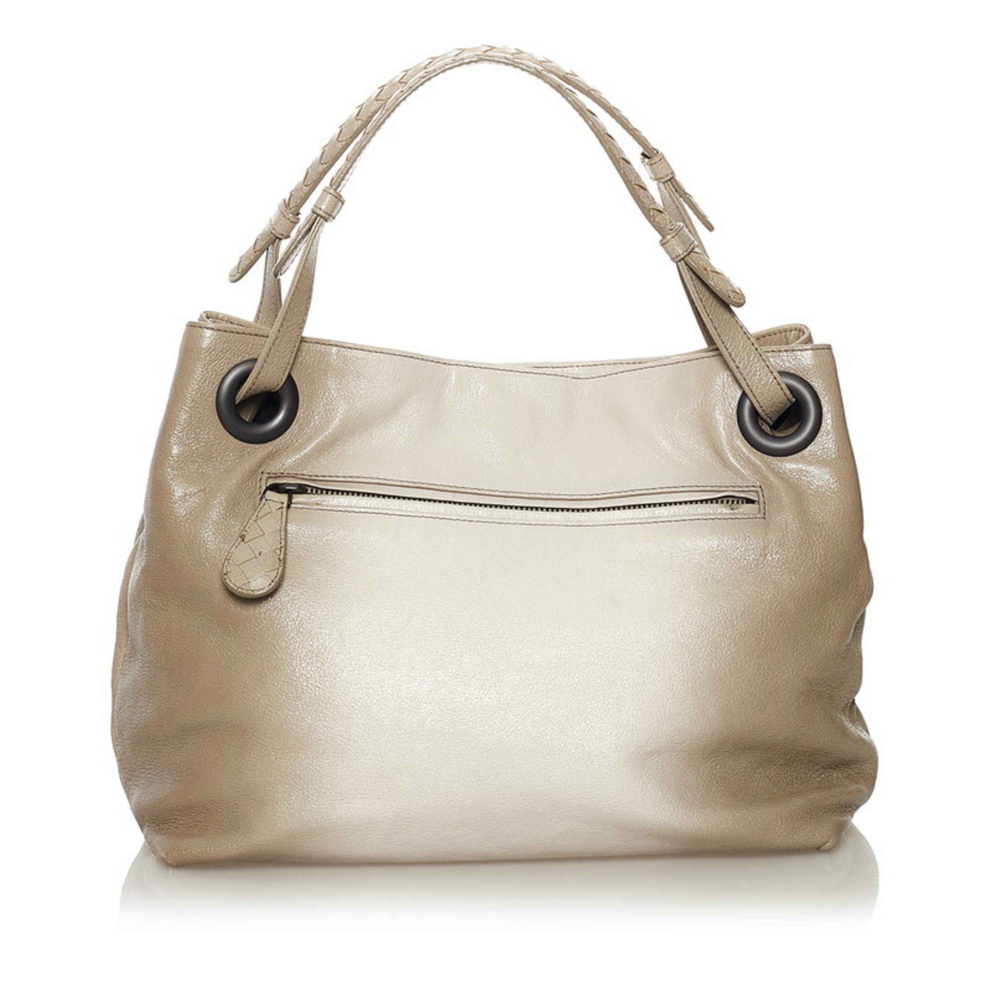 Pre Owned Bottega Veneta Intrecciato Shoulder Bag Beige White