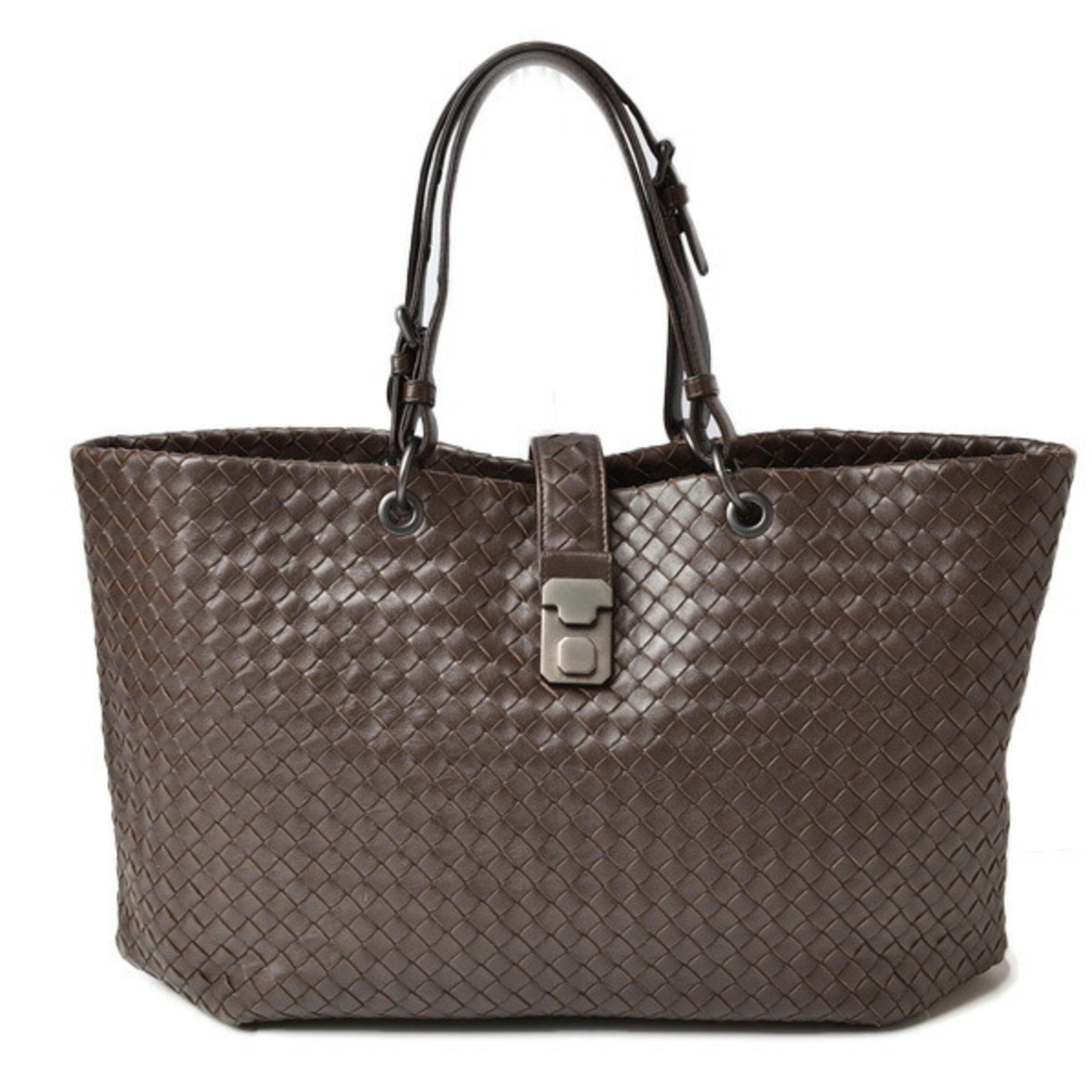 Pre-Owned Bottega Veneta tote bag size BOTTEGA VENETA intrecciato leather  dark brown (Good)