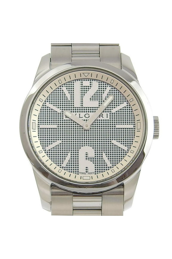 Pre-Owned Bvlgari Solotempo ST37S Stainless Steel Silver Quartz Analog Display Men's Black Dial Watch (Good)