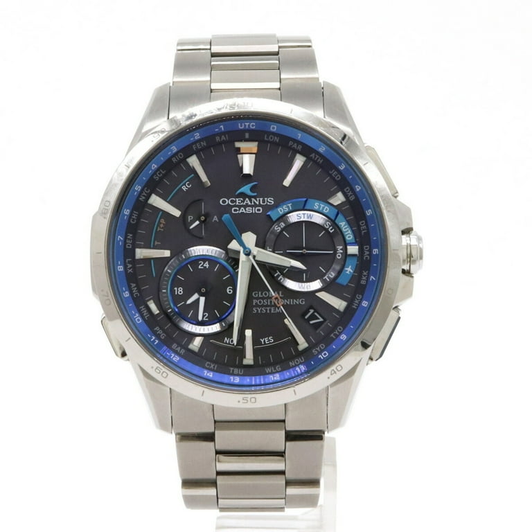 Pre Owned CASIO Casio OCEANUS GPS Hybrid Radio Solar Titanium Date Black Dial Men s Watch OCW G1000 Good Walmart