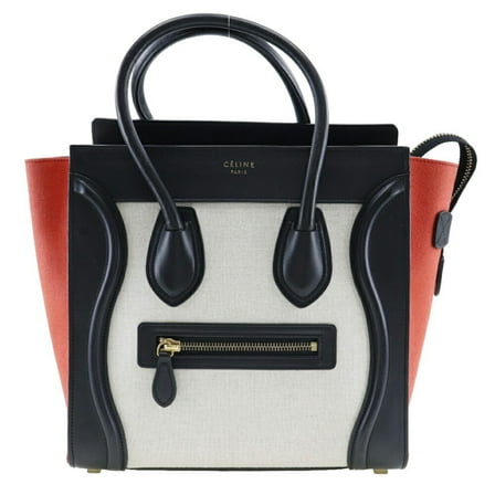 Pre-Owned CELINE Luggage Handbag Micro Shopper Tricolor 167792 Calf x Canvas Made in Italy Black A5 Zipper Women's (Good)