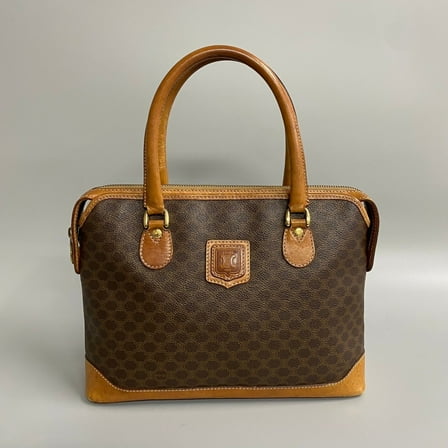 Pre-Owned CELINE Macadam Blason Triomphe Leather Handbag Boston Bag Brown 53674 (Fair)