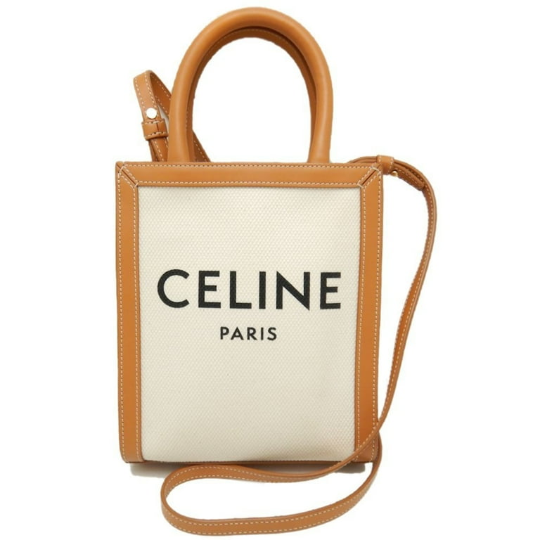 Pre Owned CELINE Vertical Cabas 193302BNZ02NT Tote Bag Linen x Calf Natural Tan 251652 Good Walmart