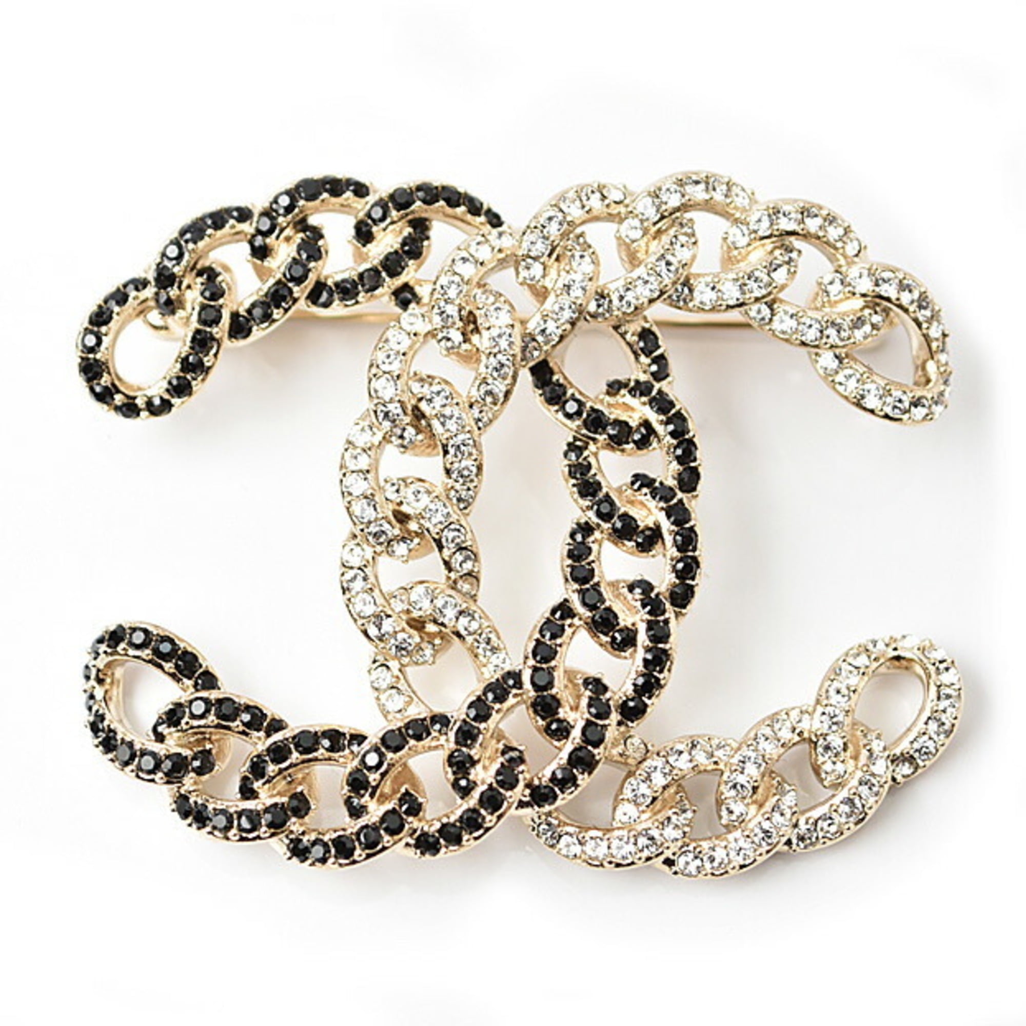 Pre-Owned CHANEL Brooch Pin Coco Mark Rhinestone Gold Black