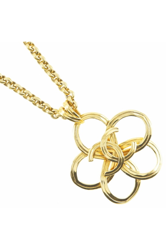 Pre-Owned CHANEL COCO Mark Flower Necklace Turnlock Vintage Gold Plated Made in France 1996 96P Women's (Fair)