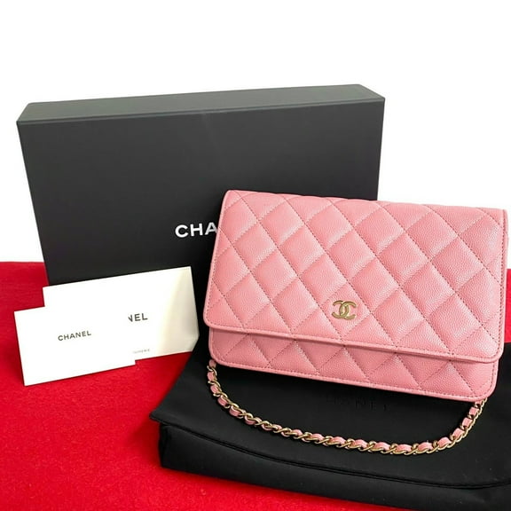 Pre-Owned CHANEL Caviar Skin Matelasse Leather Chain Shoulder Bag Wallet Pink 15560 (Good)