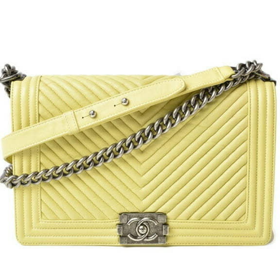 Pre-Owned CHANEL Chain Shoulder Bag Clutch 2way Boy Chanel Chabron Lambskin Yellow Tone (Good)