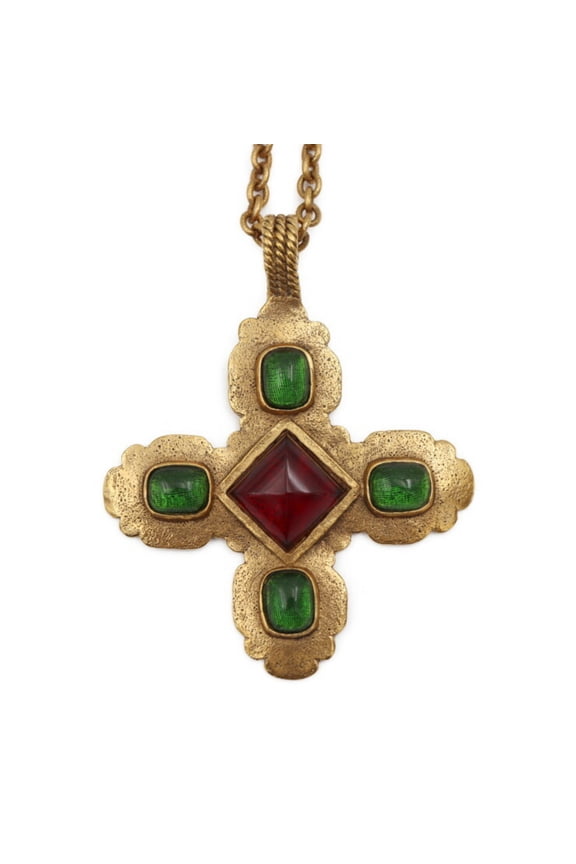 Pre-Owned CHANEL Chanel grippore color stone necklace metal gold pendant vintage (Good)