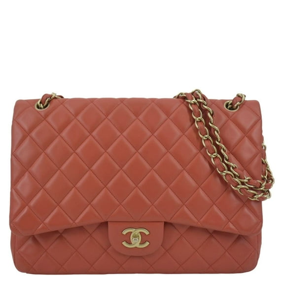 Pre-Owned CHANEL Classic Maxi Single Flap Women's Quilted Leather Shoulder Bag, Red