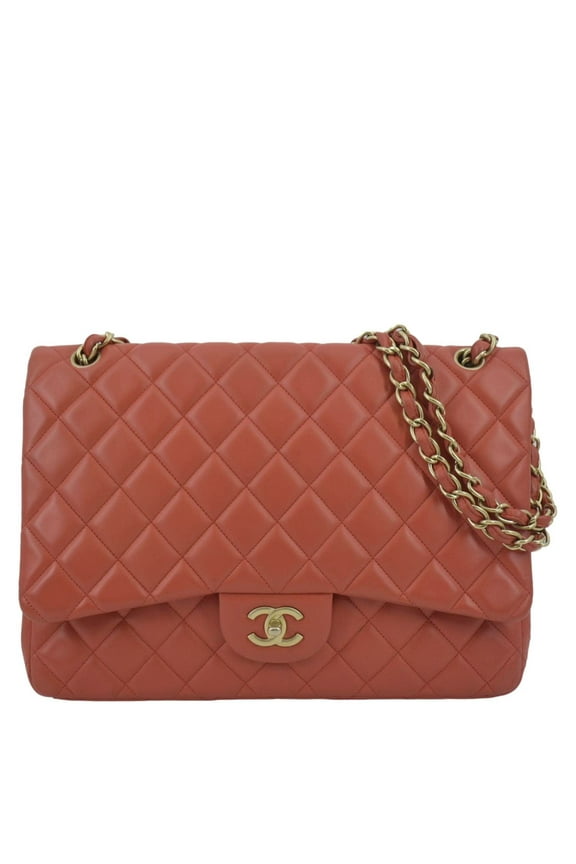 Pre-Owned CHANEL Classic Maxi Single Flap Women's Quilted Leather Shoulder Bag, Red