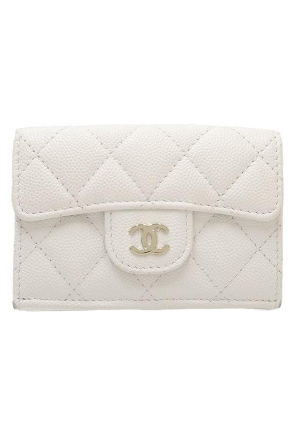 Pre-Owned CHANEL Classic Small Flap Matelasse AP0230 Trifold Wallet Caviar Skin White 083640 (Good)