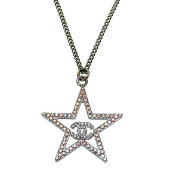 Pre-Owned CHANEL Cocomark Star Stone Silver B17 Necklace 0242 5K0242A5 (Fair)