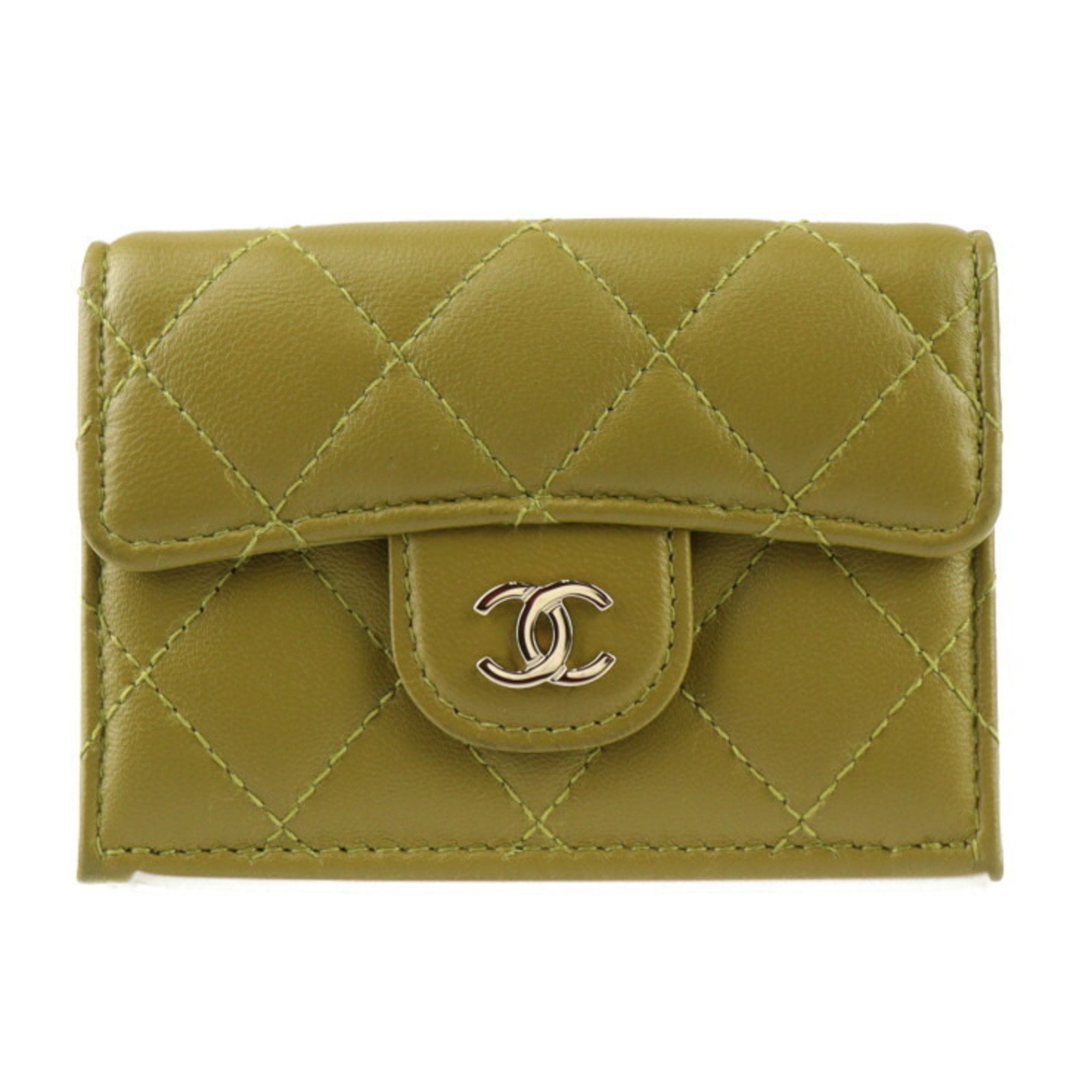 Pre Owned CHANEL Small Wallet Timeless Classic Trifold AP0230 Y04059 N0200 Lambskin Khaki Green Matelasse Like New Walmart