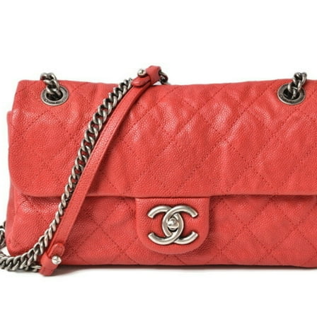 Pre-Owned CHANEL chain shoulder bag caviar skin matelasse quilted stitch red silver (Good)