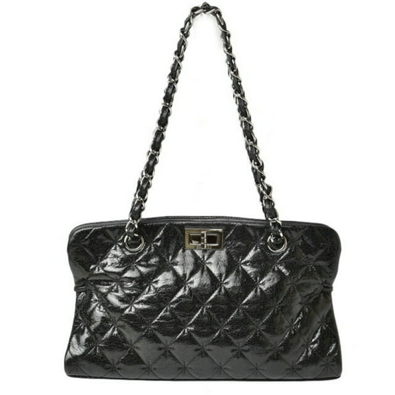 Pre-Owned CHANEL tote bag chain patent leather quilted stitch black (Good)