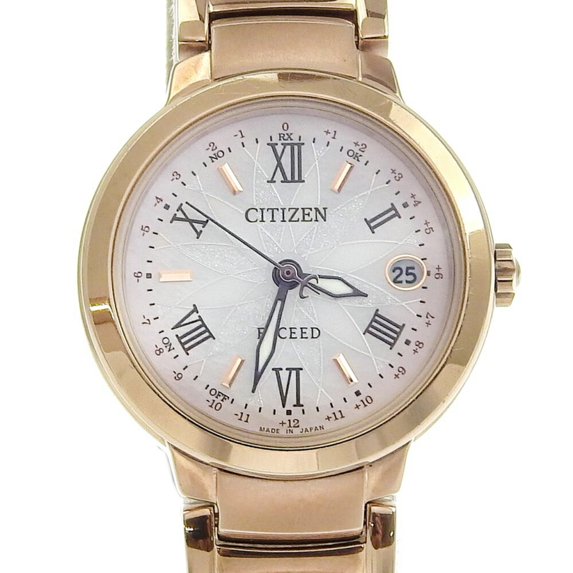 Pre-Owned CITIZEN Exceed Date Eco-Drive ES9322 57W White Shell Dial Titanium Solar Radio (Good)