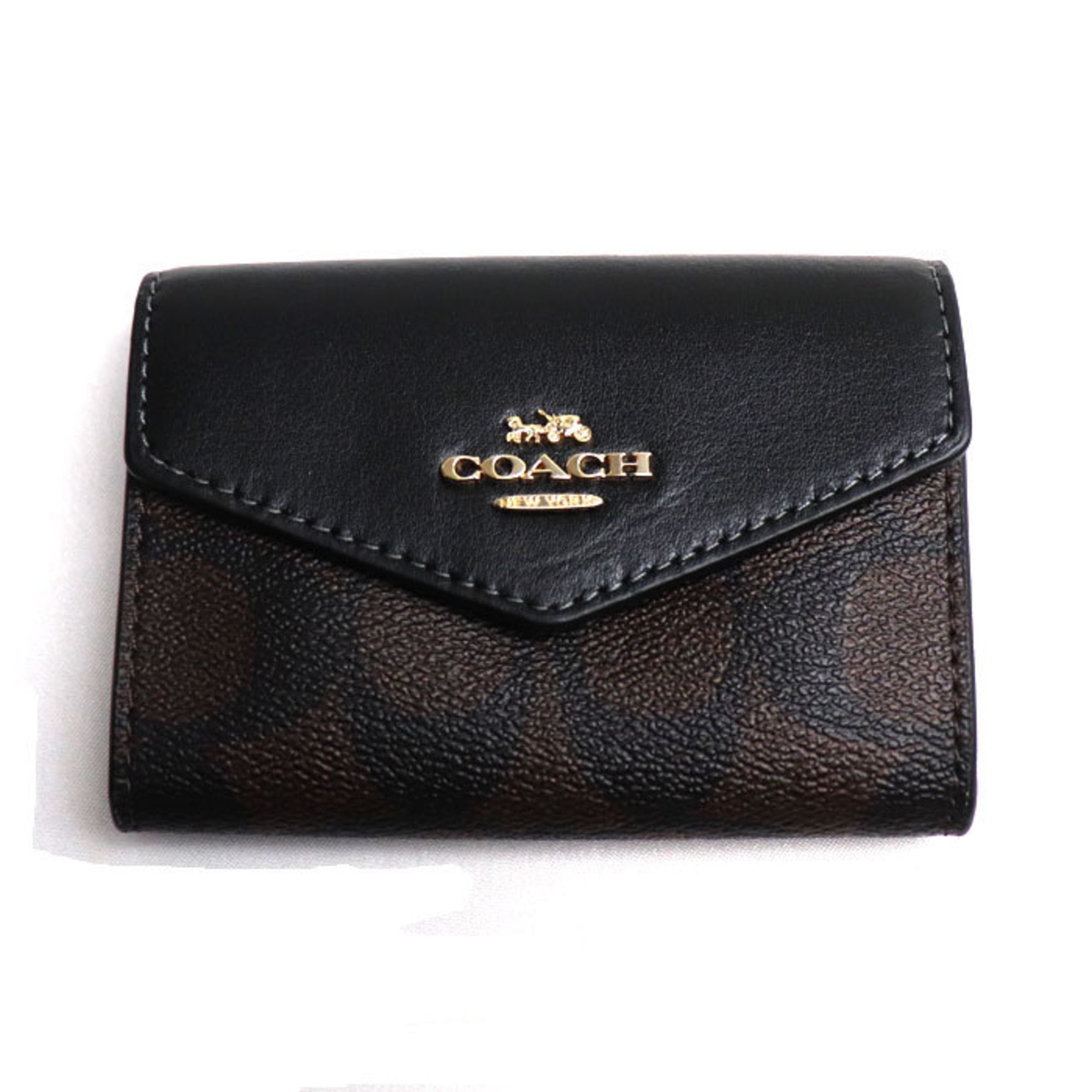 COACH Signature Flap Card Case in Brown Black CH202 Jordan Ubuy