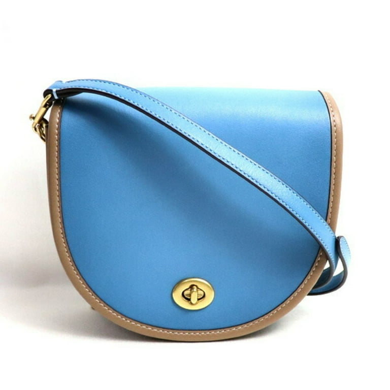 Pre Owned COACH Runway Turnlock Saddle Crossbody Shoulder Bag Light Blue Brown Gray 157 B4PVX Women s Like New Walmart