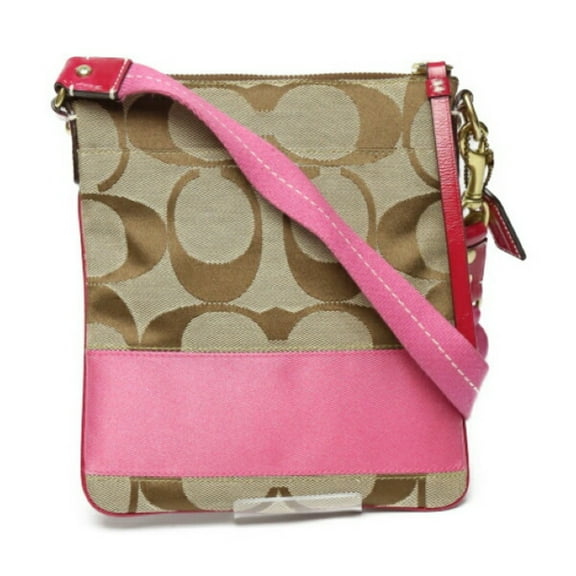 Pre-Owned COACH Signature Crossbody Bag with Outside Pocket 10129 Coach Khaki x Pink Shoulder (Good)