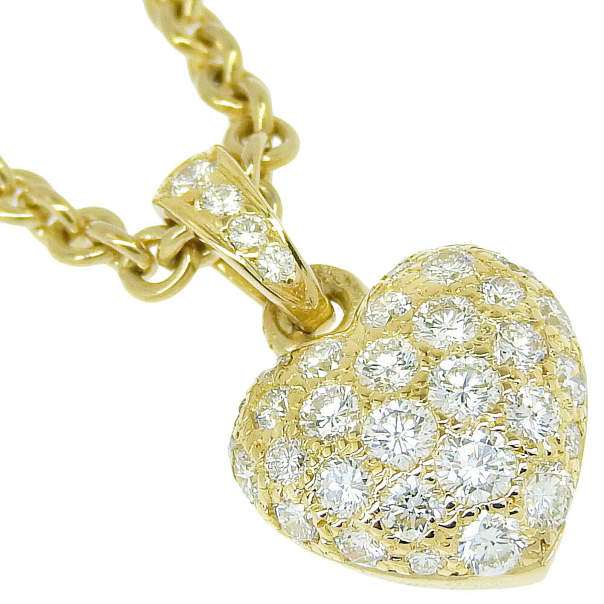 Pre-Owned Cartier Heart Pave Diamond Necklace K18 Yellow Gold x 10.3g ...
