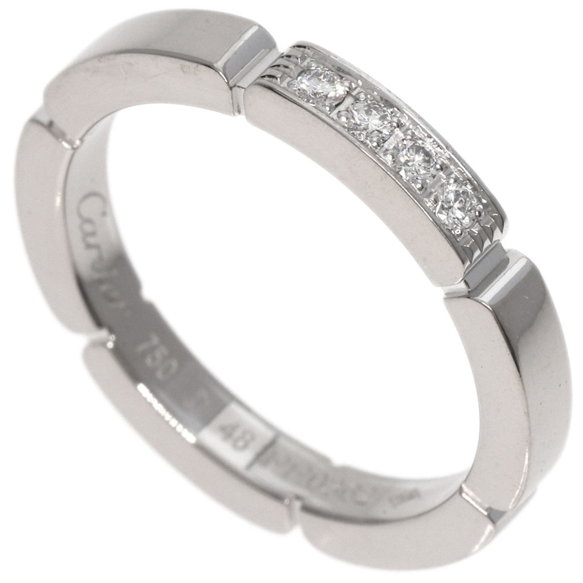 Pre Owned Cartier Maillon Panthere 4P Diamond 48 Ring, K18 White Gold
