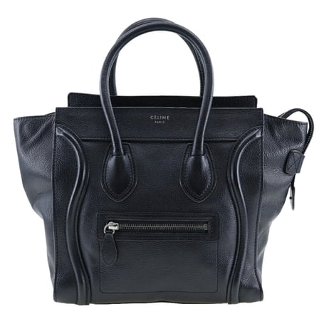 Pre-Owned Celine CELINE Luggage Handbag Micro Shopper 167793 Calf Made in Italy Black A5 Zipper Women's (Good)