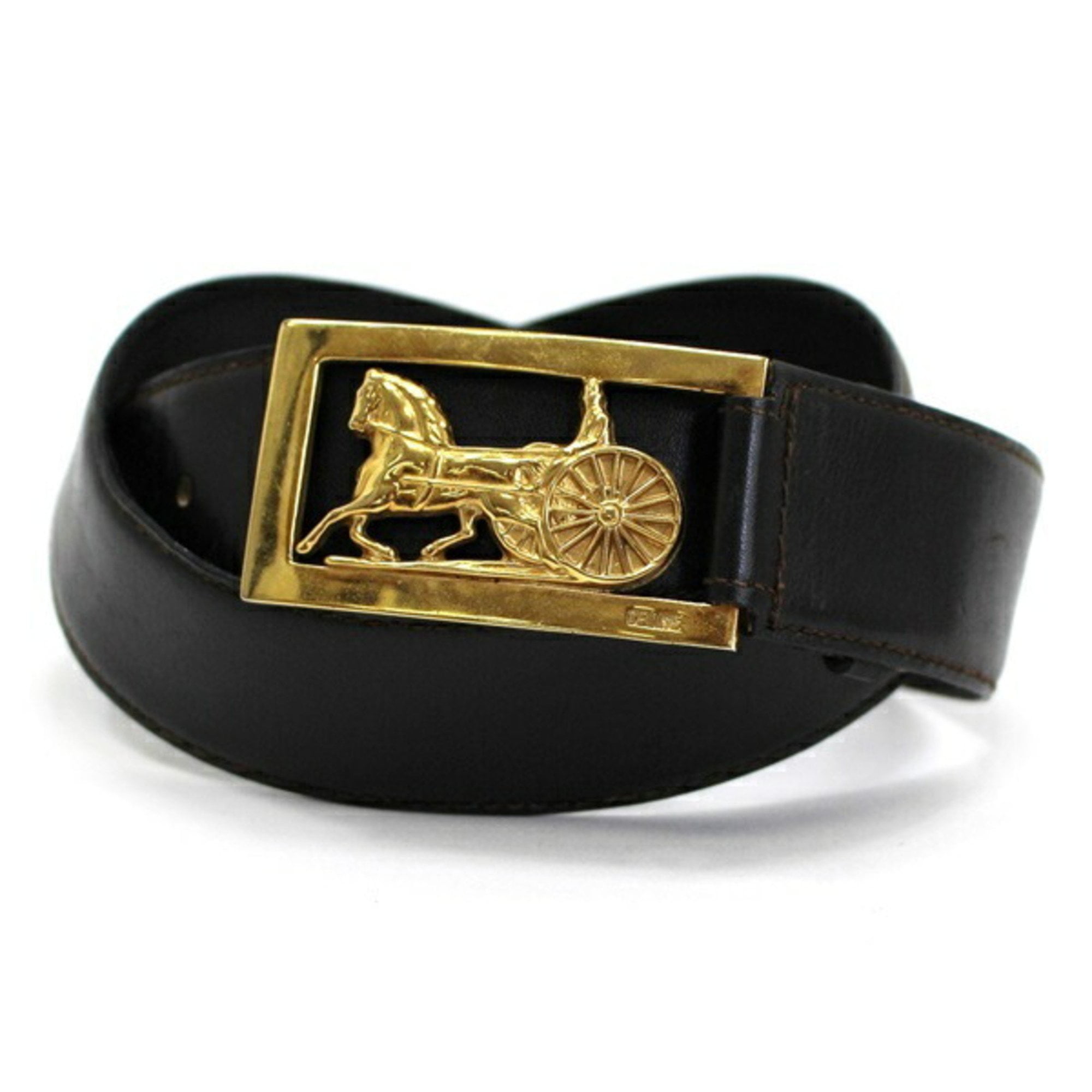Pre Owned Celine Leather Belt Carriage Buckle Dark Brown Total