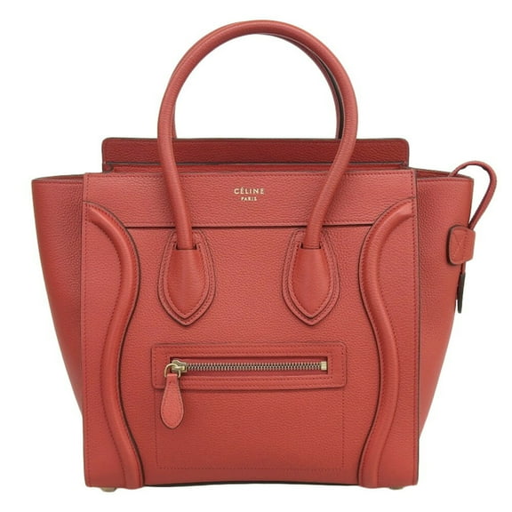 Pre-Owned Celine luggage micro handbag leather red 167793 (Good)