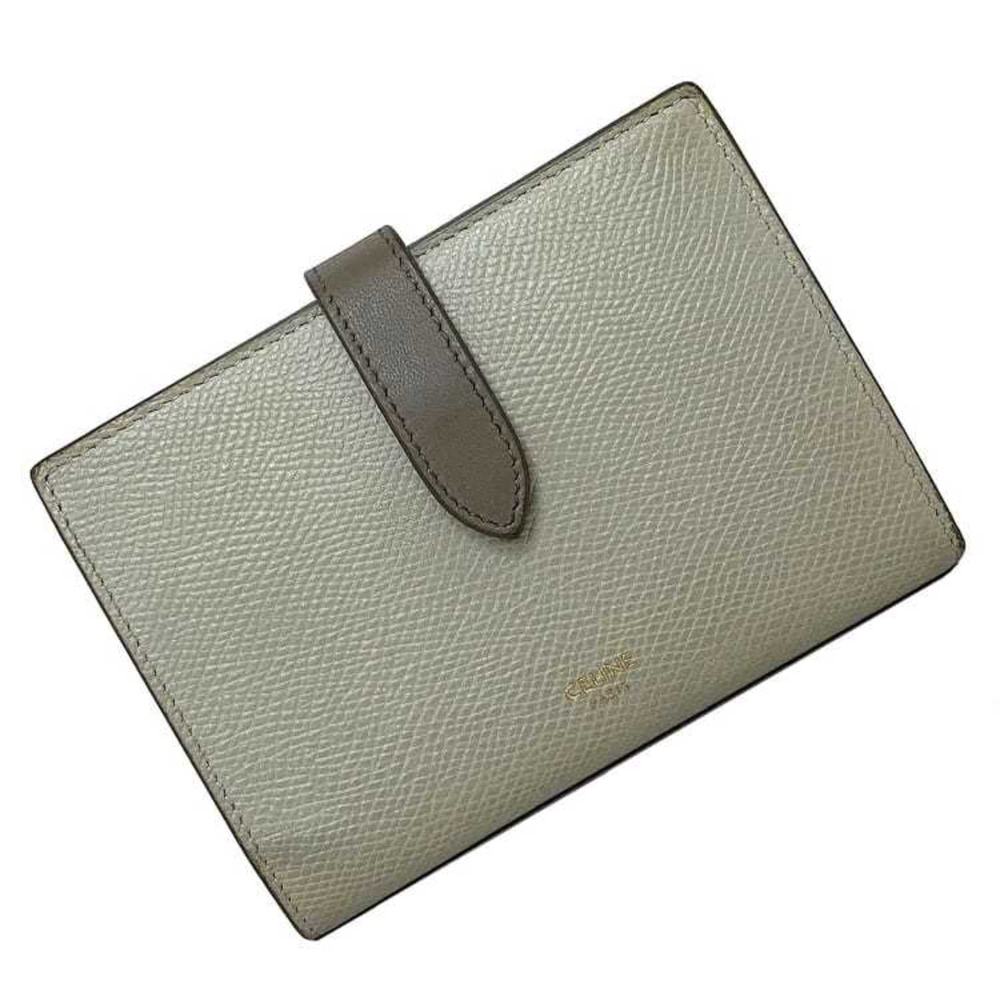 Pre-Owned Celine wallet medium strap gray 10B64 3BRU 30VL folio leather CELINE bicolor smoky color ladies (Good)
