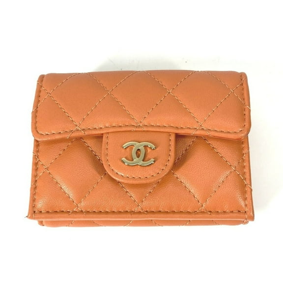 Pre-Owned Chanel AP0230 CC Mark Compact wallet Trifold wallet Orange GoldHardware (Good)
