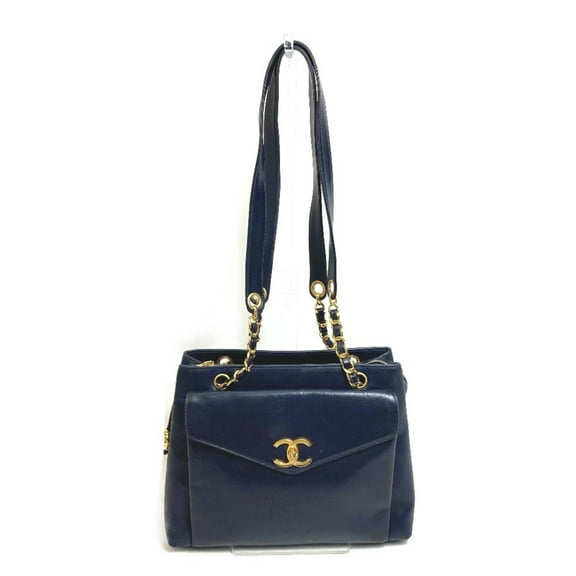 Pre-Owned Chanel CC Mark Bag Chain Tote Bag shawl Shoulder Bag Navy GoldHardware (Good)