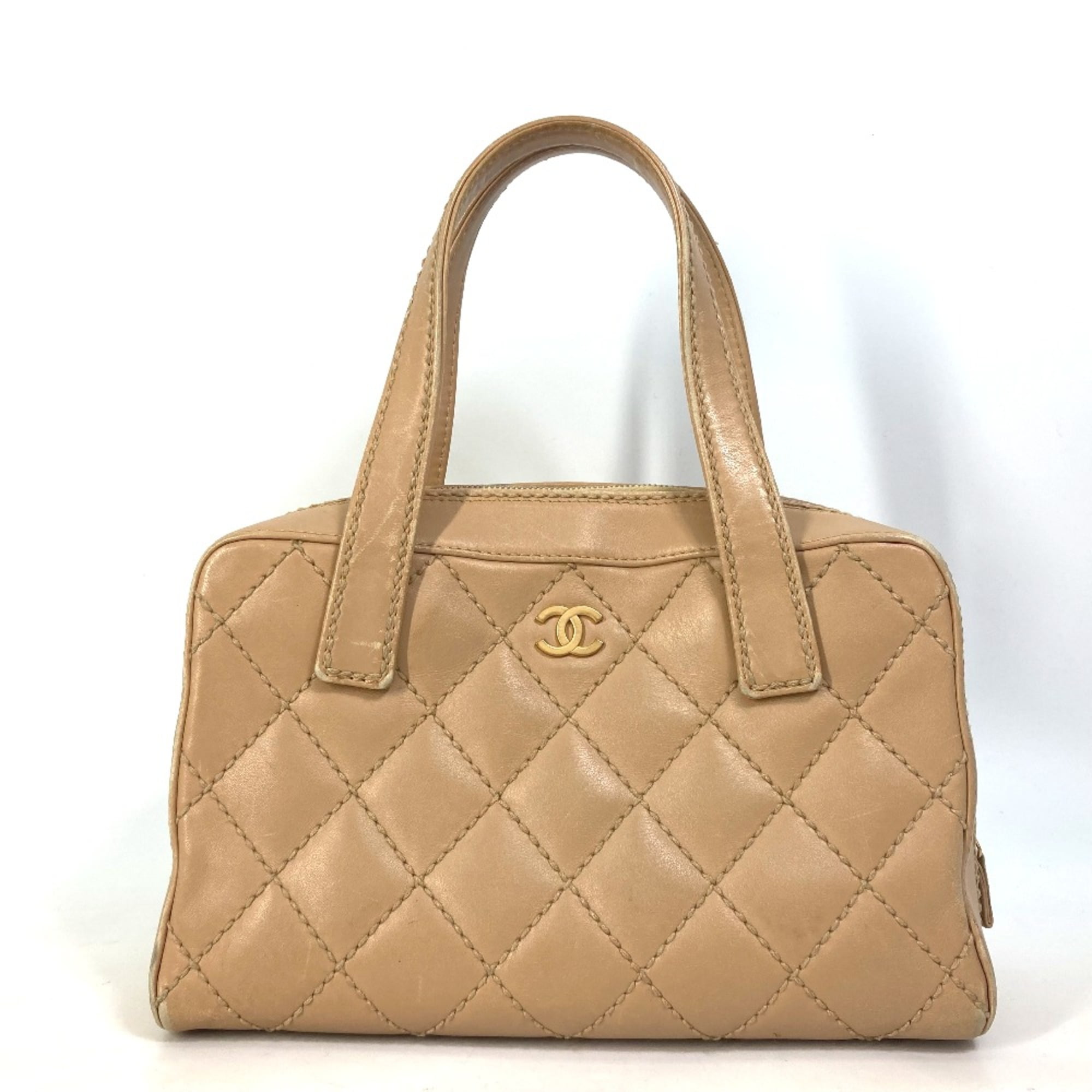 Pre Owned Chanel CC Mark Vintage Duffle Bag Shoulder Bag Bag Hand Bag Beige Good Walmart
