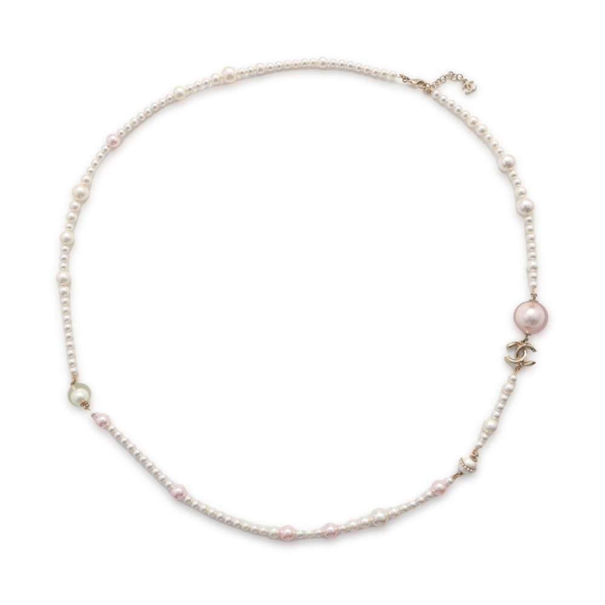 Pre Owned Chanel Long Necklace Coco Mark Fake Pearl A17K CHANEL White Like New Walmart