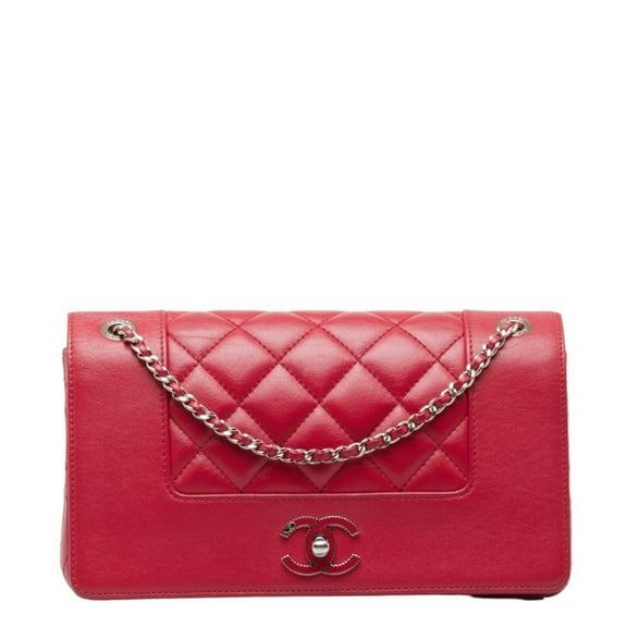 Pre-Owned Chanel Matelasse Coco Mark Chain Shoulder Bag Red Leather Women's CHANEL (Good)