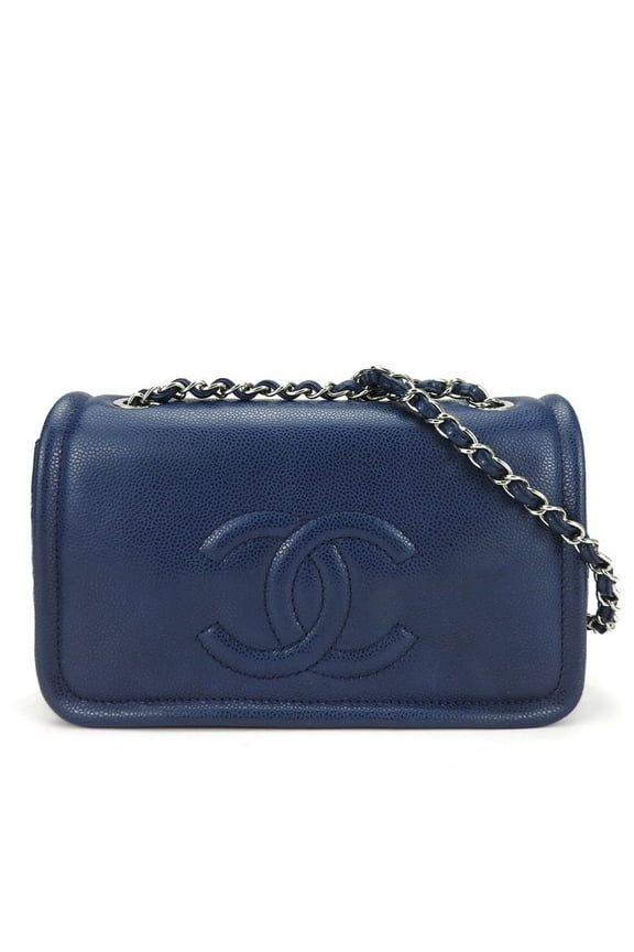 Pre-Owned Chanel Shoulder Bag Matelasse Caviar Skin Navy Deca Coco Double Chain 13 Series Women's CHANEL (Good)