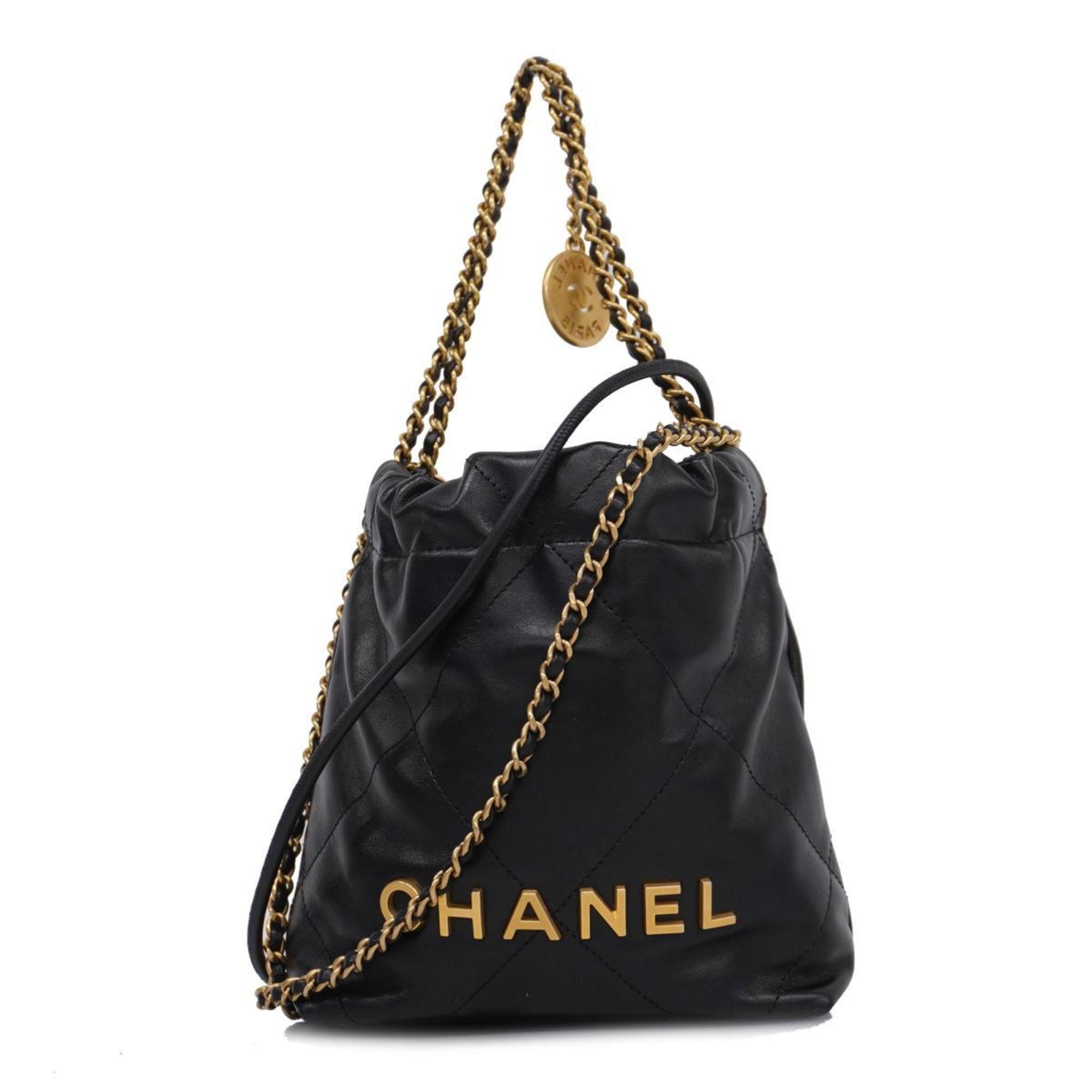 Pre Owned Chanel Shoulder Bag Matelasse Chain Lambskin Black Gold Hardware Women s Good Walmart