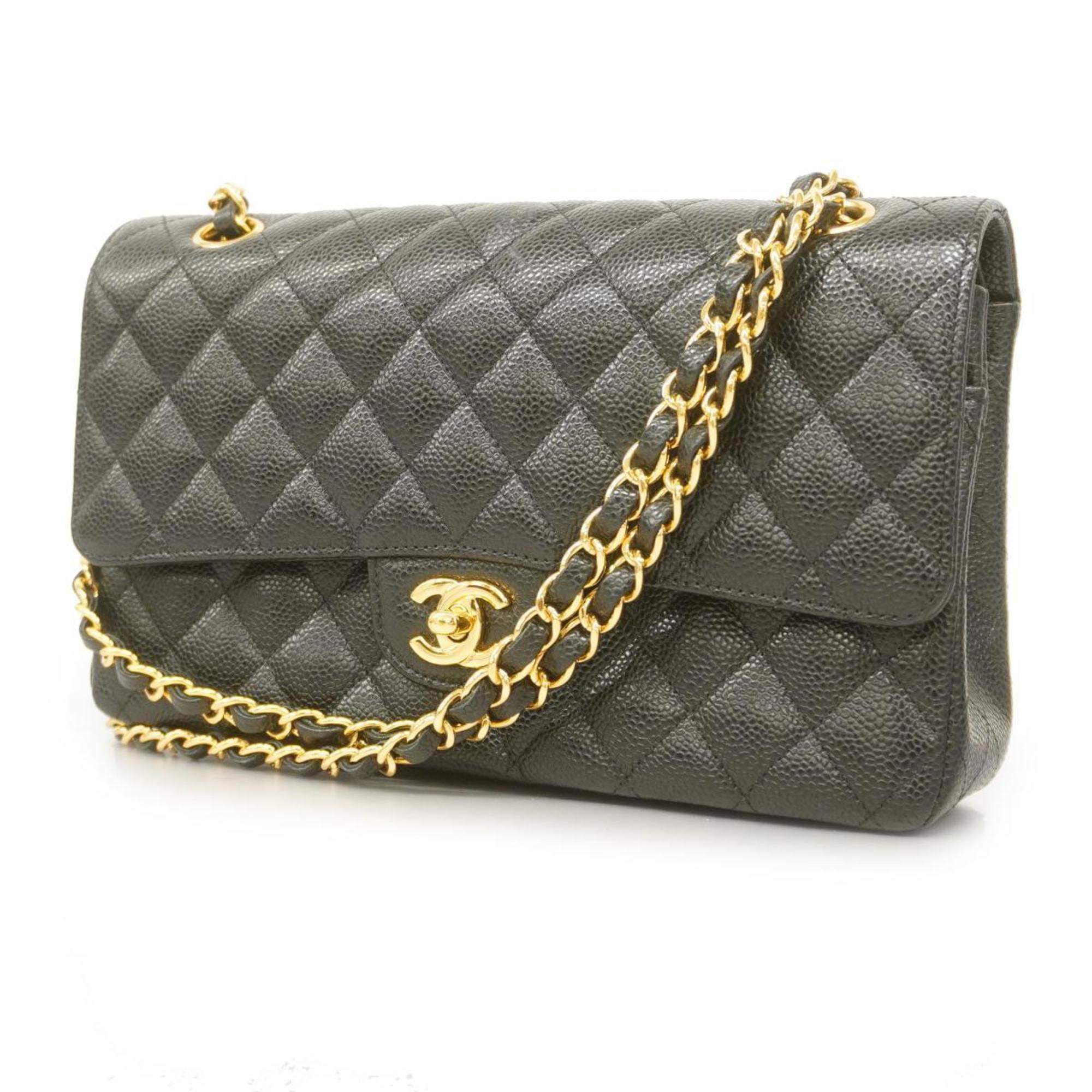 Pre Owned Chanel Shoulder Bag Matelasse W Flap Chain Caviar Skin Black Gold Hardware Women s Good
