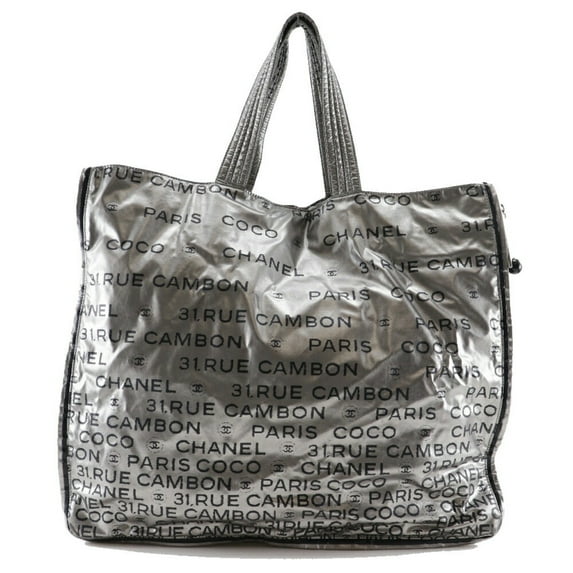 Pre-Owned Chanel Unlimited Tote Bag Logo Here Mark A46113 Nylon Silver Ladies (Fair)