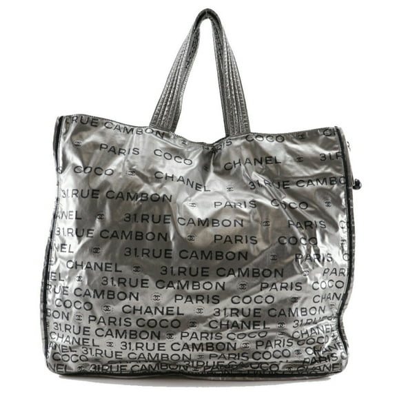 Pre-Owned Chanel Unlimited Tote Bag Logo Here Mark A46113 Nylon Silver Ladies (Fair)