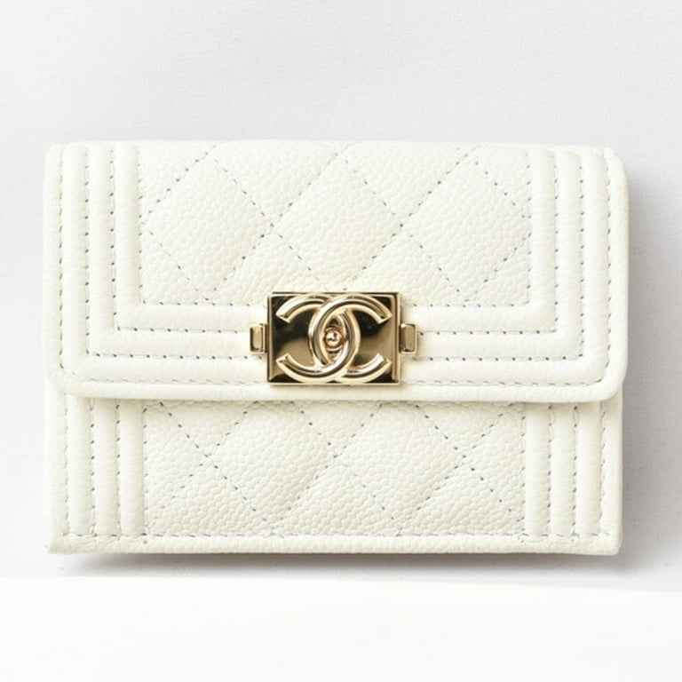 Pre Owned Chanel Wallet Tri fold CHANEL Wallet Boy Caviar Skin Off white Gold Good Walmart
